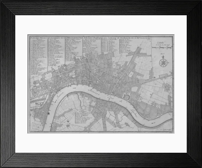 Framed Print : Map of the City of London, the River Thames, the City of Westminster and surrounding areas, 1700 Framed Print : Map of the City of London, the River Thames, the City of Westminster and surrounding areas, 1700