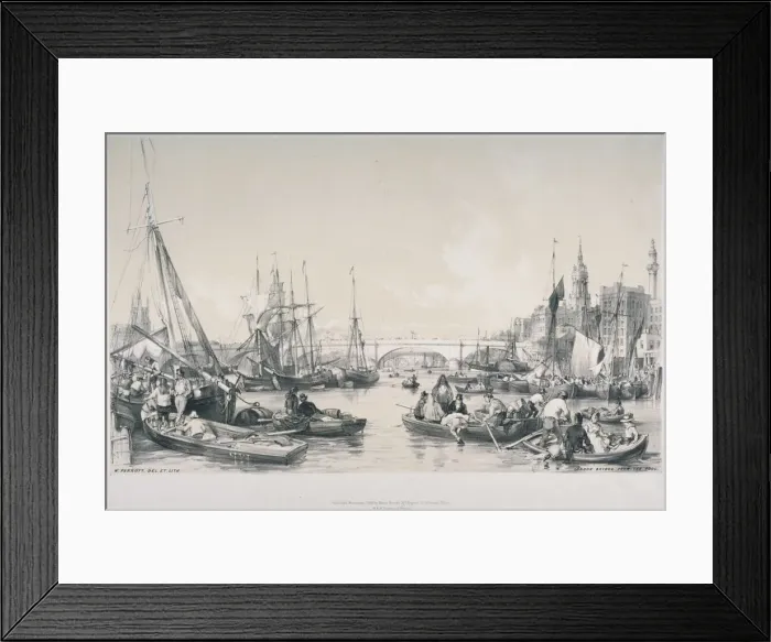 Framed Print : View of the new London Bridge from the pool of the River Thames, 1841 Framed Print : View of the new London Bridge from the pool of the River Thames, 1841