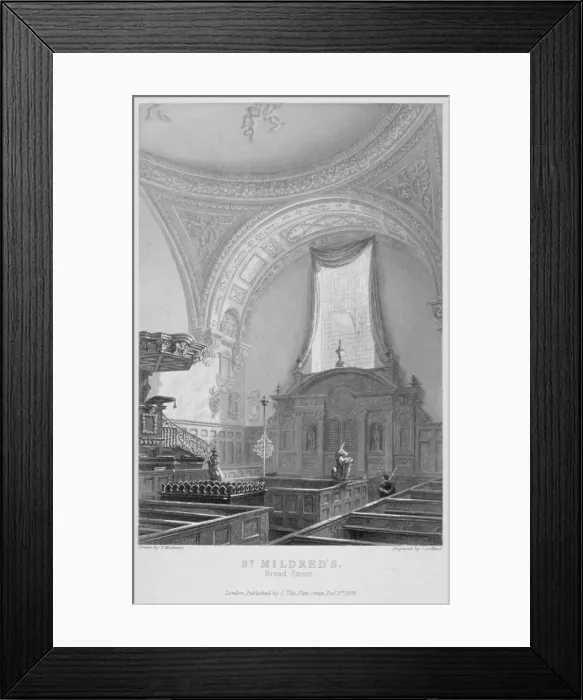 Framed Print : Interior of the Church of St Mildred, Bread Street, City of London, 1838. Artist Framed Print : Interior of the Church of St Mildred, Bread Street, City of London, 1838. Artist