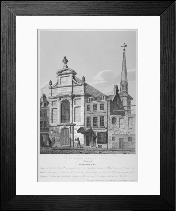 Framed Print : Church of St Mildred, Bread Street, City of London, 1838. Artist: Joseph Skelton