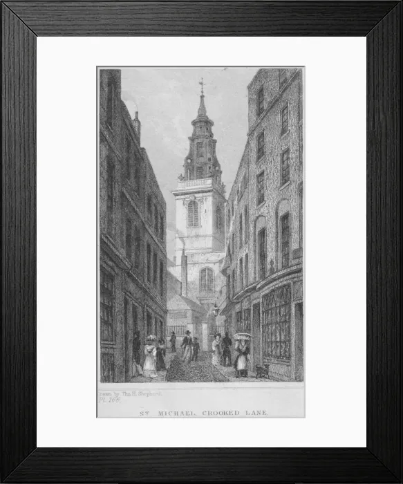 Framed Print : Church of St Michael, Crooked Lane, City of London, 1831. Artist: Edward John Roberts