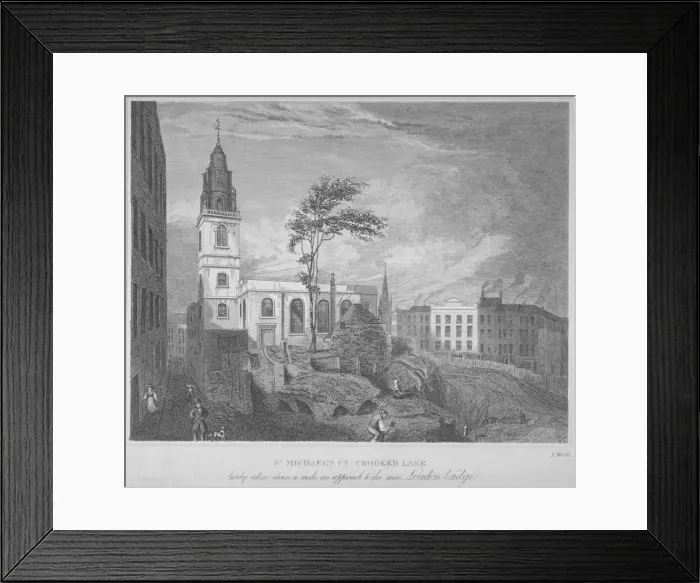 Framed Print : South-east view of the Church of St Michael, Crooked Lane, City of London, 1830. Artist Framed Print : South-east view of the Church of St Michael, Crooked Lane, City of London, 1830. Artist