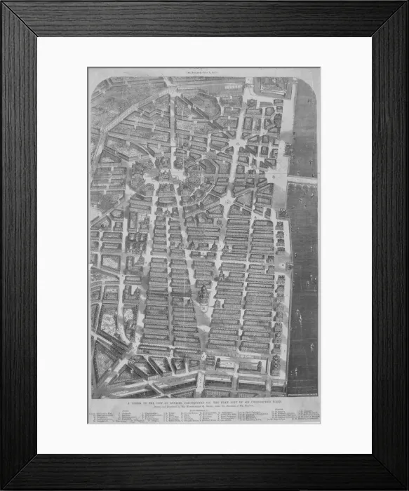 Framed Print : Sir Christopher Wrens plan for the rebuilding of London after the Great Fire, 1666 (1875) Framed Print : Sir Christopher Wrens plan for the rebuilding of London after the Great Fire, 1666 (1875)