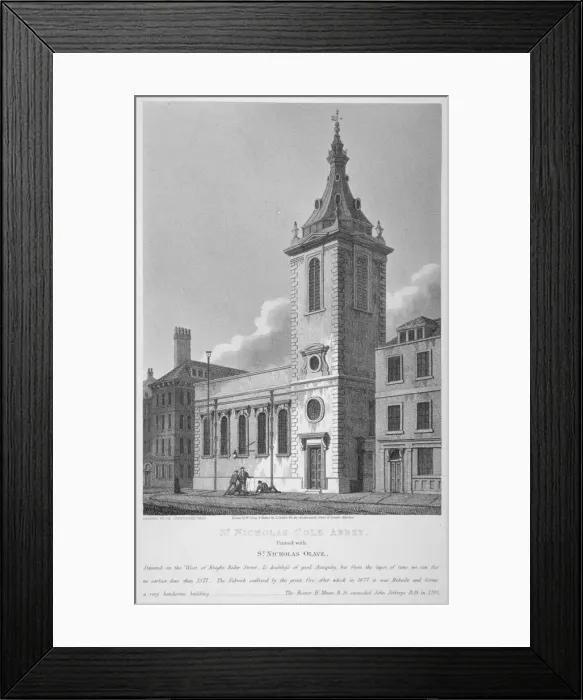 Framed Print : View of St Nicholas Cole Abbey and Knightrider Street, City of London, 1812. Artist Framed Print : View of St Nicholas Cole Abbey and Knightrider Street, City of London, 1812. Artist