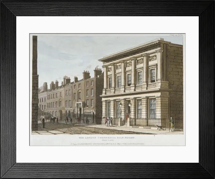 Framed Print : The London Commercial Sale Rooms and Mincing Lane, City of London, 1813 Framed Print : The London Commercial Sale Rooms and Mincing Lane, City of London, 1813