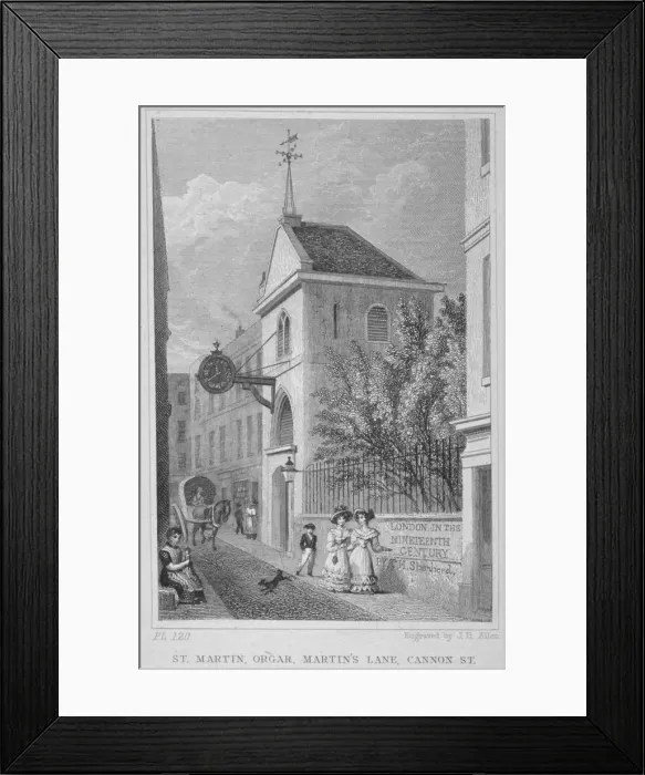 Framed Print : Church of St Martin Orgar, Martin Lane, City of London, 1831. Artist: James B Allen Framed Print : Church of St Martin Orgar, Martin Lane, City of London, 1831. Artist: James B Allen