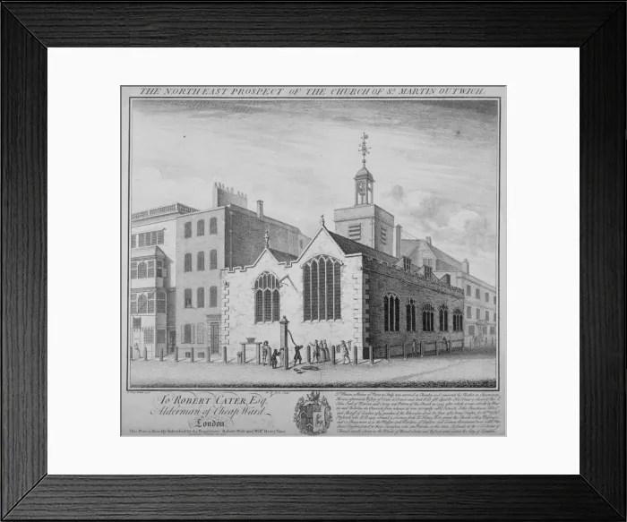 Framed Print : North-east view of the Church of St Martin Outwich, Threadneedle Street, City of London, 1736 Framed Print : North-east view of the Church of St Martin Outwich, Threadneedle Street, City of London, 1736