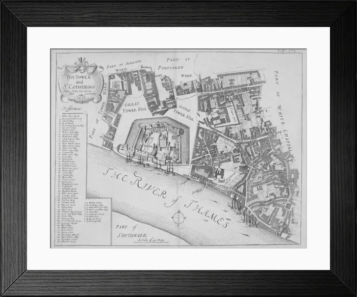 Framed Print : Map of the area around the Tower of London and St Katharine by the Tower, Stepney, London, 1720 Framed Print : Map of the area around the Tower of London and St Katharine by the Tower, Stepney, London, 1720