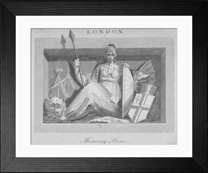 Framed Print : Sculptural panel in Mincing Lane, City of London, 1815 Framed Print : Sculptural panel in Mincing Lane, City of London, 1815