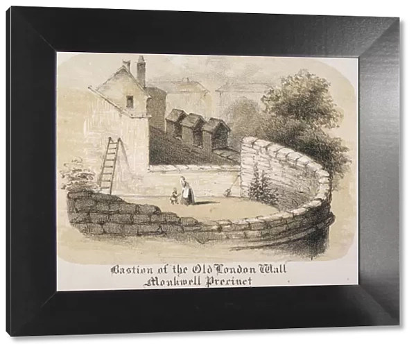 Bastion of London Wall near Monkwell Street, City of London, 1840