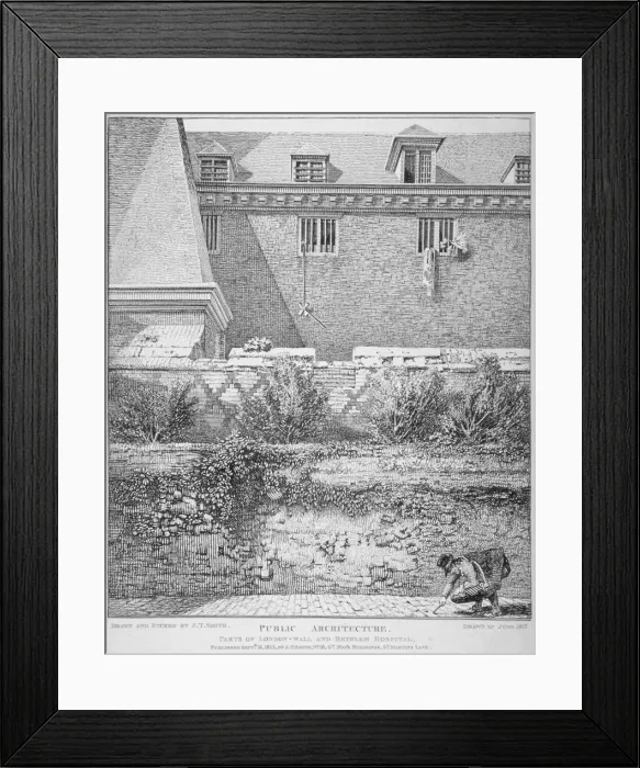 Framed Print : View of parts of London Wall and Old Bethlehem Hospital (Bedlam), City of London, 1814 Framed Print : View of parts of London Wall and Old Bethlehem Hospital (Bedlam), City of London, 1814