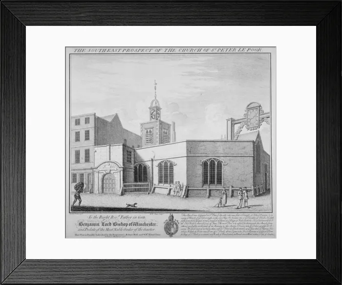 Framed Print : South-east prospect of the Church of St Peter-le-Poer, City of London, 1736. Artist Framed Print : South-east prospect of the Church of St Peter-le-Poer, City of London, 1736. Artist