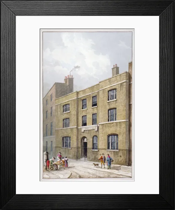 Framed Print : Building in Old Broad Street which bears the Pinners Hall sign, City of London, 1815 Framed Print : Building in Old Broad Street which bears the Pinners Hall sign, City of London, 1815