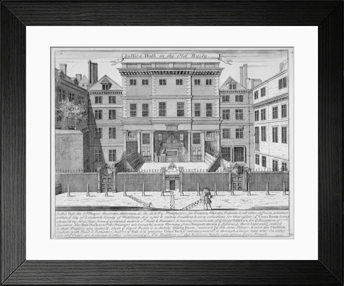 Framed Print : Justice Hall, Old Bailey, City of London, pre 1737 (1740). Artist: John Bowles Framed Print : Justice Hall, Old Bailey, City of London, pre 1737 (1740). Artist: John Bowles