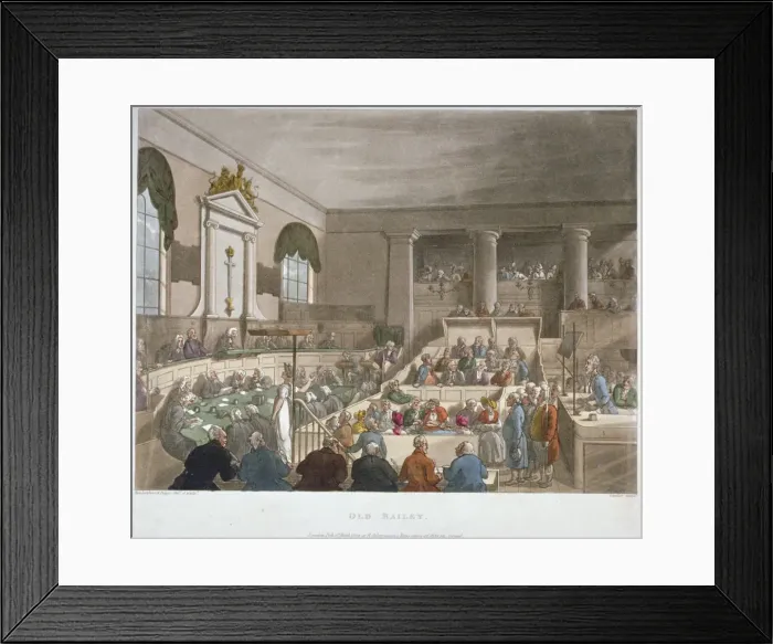 Framed Print : Interior view of the Sessions House, Old Bailey, with a court in session, City of London, 1809 Framed Print : Interior view of the Sessions House, Old Bailey, with a court in session, City of London, 1809
