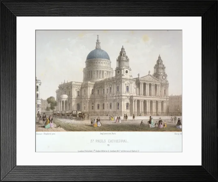 Framed Print : North-west view of St Pauls Cathedral with figures walking in front, City of London, 1854 Framed Print : North-west view of St Pauls Cathedral with figures walking in front, City of London, 1854