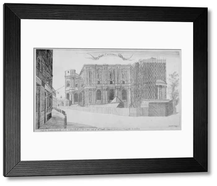 Framed Print : View of St Pauls Cathedral under construction, City of London, 1685 (c1853). Artist Framed Print : View of St Pauls Cathedral under construction, City of London, 1685 (c1853). Artist