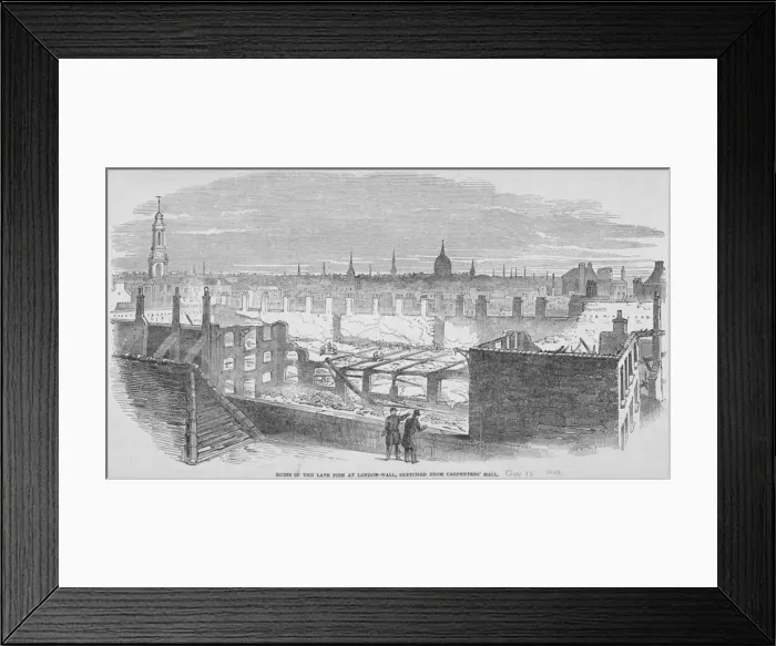 Framed Print : Ruins at London Wall from Carpenters Hall as the result of a fire in 1849 Framed Print : Ruins at London Wall from Carpenters Hall as the result of a fire in 1849