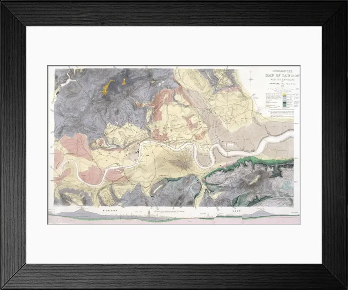 Framed Print : Geological map of London and the surrounding area, 1871. Artist: T Walsh Framed Print : Geological map of London and the surrounding area, 1871. Artist: T Walsh