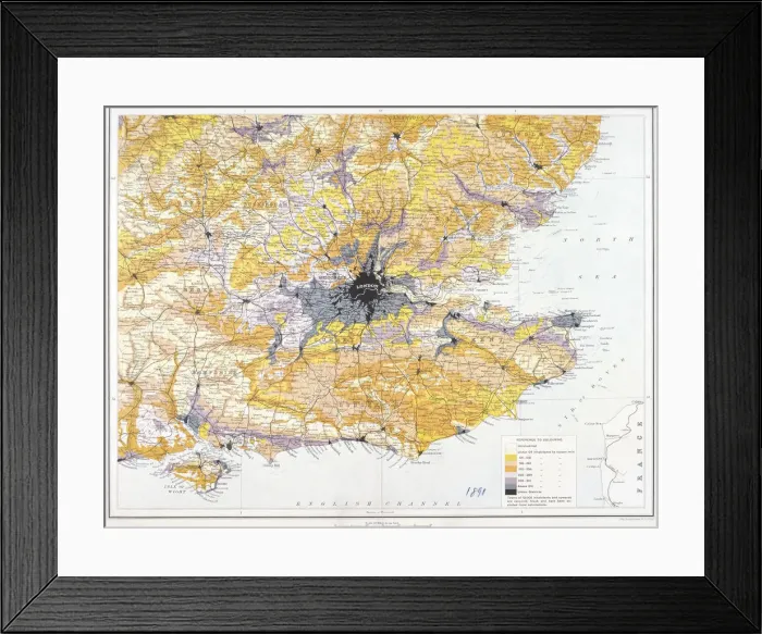 Framed Print : Map of London and south-east England, 1891. Artist: John Bartholomew Framed Print : Map of London and south-east England, 1891. Artist: John Bartholomew
