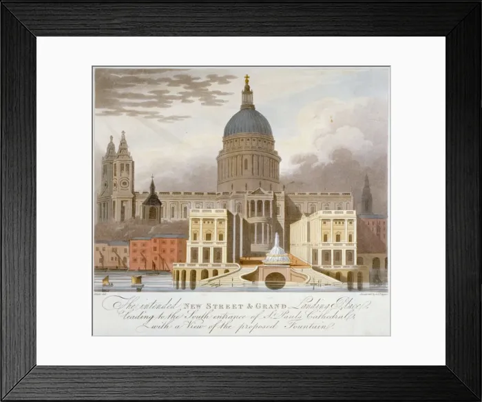 Framed Print : Proposed riverfront access to St Pauls Cathedral, City of London, 1826. Artist Framed Print : Proposed riverfront access to St Pauls Cathedral, City of London, 1826. Artist