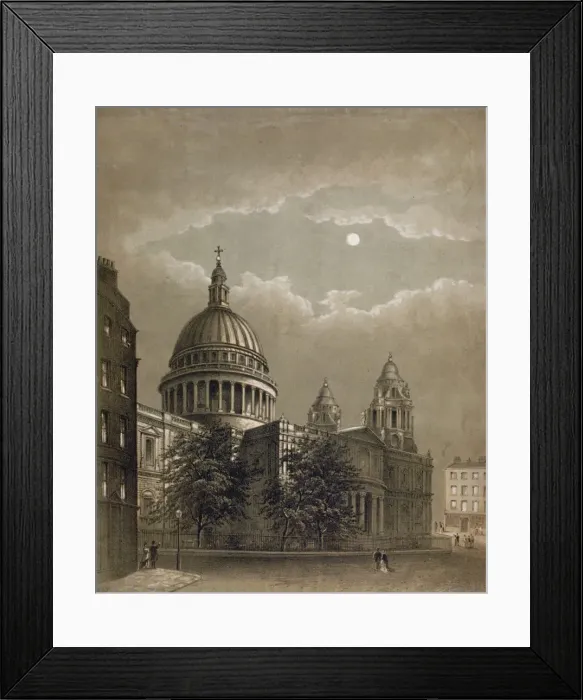 Framed Print : North-east view of St Pauls Cathedral by moonlight, City of London, 1850 Framed Print : North-east view of St Pauls Cathedral by moonlight, City of London, 1850