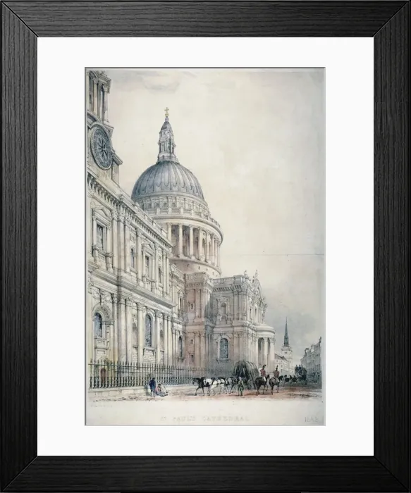 Framed Print : South-west view of St Pauls Cathedral from St Pauls Churchyard, City of London, 1842