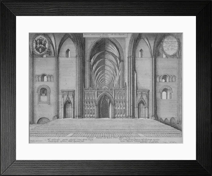 Framed Print : Interior view of the choir of the old St Pauls Cathedral from the west, City of London, 1656 Framed Print : Interior view of the choir of the old St Pauls Cathedral from the west, City of London, 1656