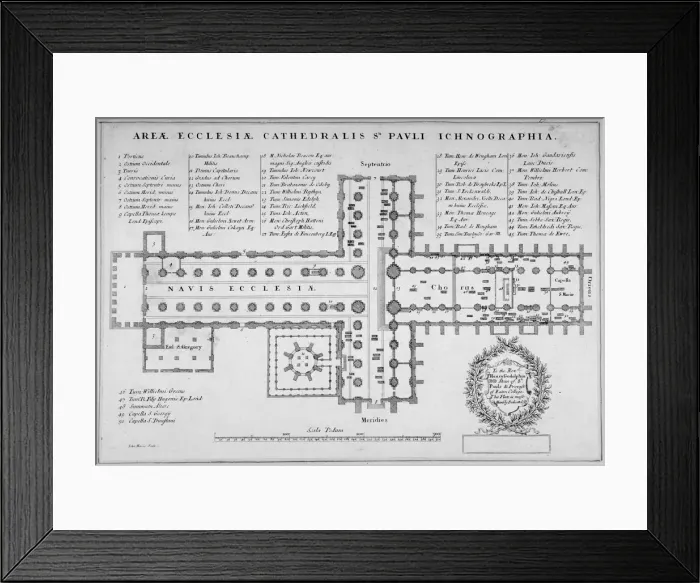 Framed Print : Plan of the old St Pauls Cathedral, City of London, 1657. Artist: J Harris Framed Print : Plan of the old St Pauls Cathedral, City of London, 1657. Artist: J Harris