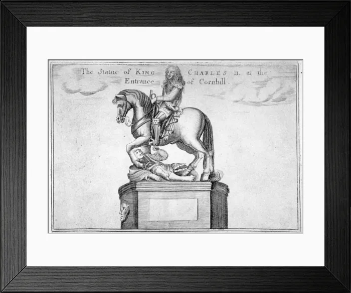 Framed Print : Statue of Charles II at the entrance of Cornhill in the Stocks Market, Poultry, London, 1740 Framed Print : Statue of Charles II at the entrance of Cornhill in the Stocks Market, Poultry, London, 1740