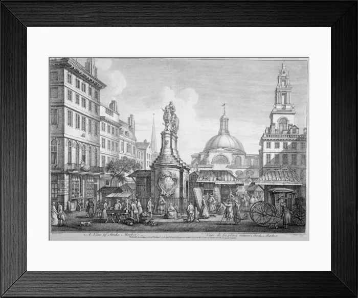 Framed Print : View of the Stocks Market, Poultry, City of London, 1753. Artist: Henry Fletcher Framed Print : View of the Stocks Market, Poultry, City of London, 1753. Artist: Henry Fletcher