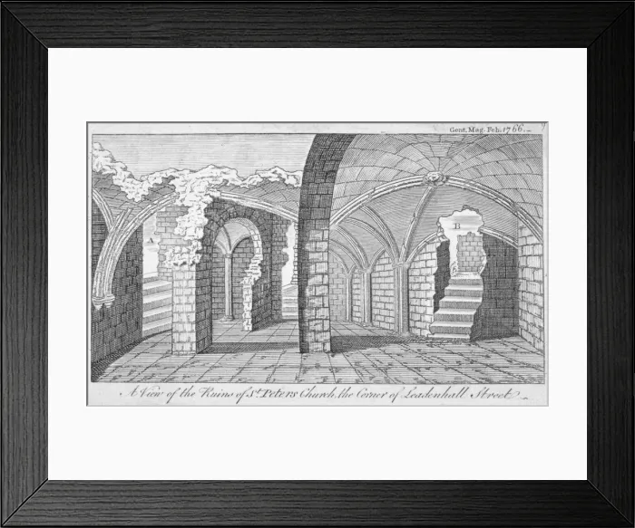 Framed Print : Ruins of the Church of St Peter on the corner of Leadenhall Street, City of London, 1766 Framed Print : Ruins of the Church of St Peter on the corner of Leadenhall Street, City of London, 1766