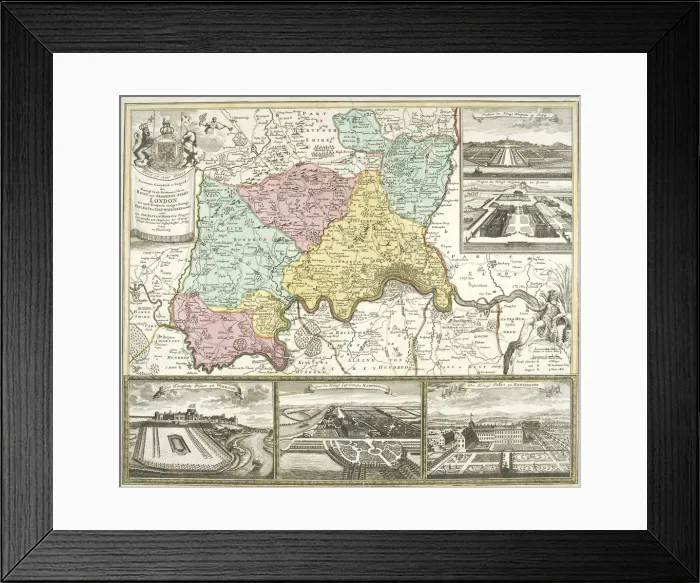Framed Print : Map of London and surrounding counties, 1710 Framed Print : Map of London and surrounding counties, 1710