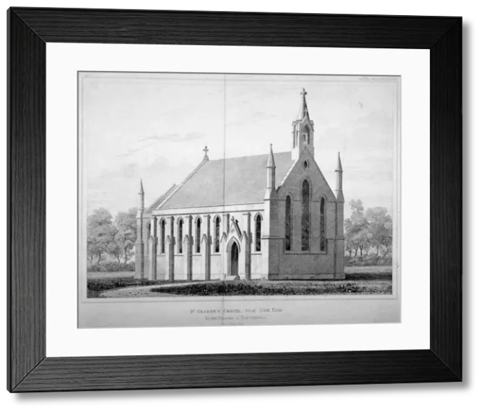 Framed Print : View of St Georges Chapel, Battersea, London, 1828 Framed Print : View of St Georges Chapel, Battersea, London, 1828