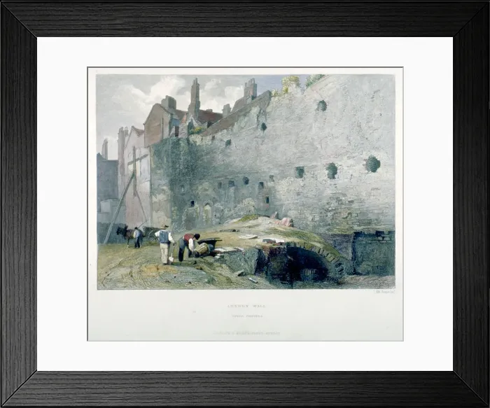 Framed Print : View of Tower Postern and London Wall with men digging, City of London, 1851. Artist Framed Print : View of Tower Postern and London Wall with men digging, City of London, 1851. Artist