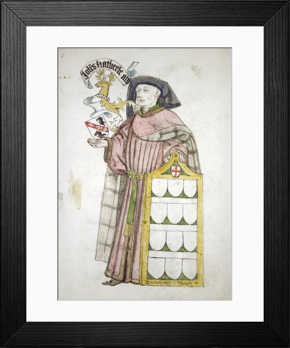 Framed Print : John Hatherle, Lord Mayor 1442-1443, in aldermanic robes, c1450 Framed Print : John Hatherle, Lord Mayor 1442-1443, in aldermanic robes, c1450