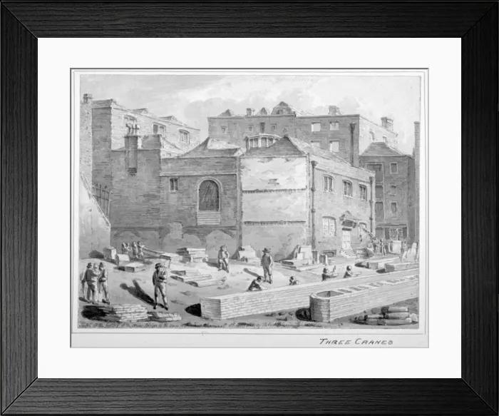 Framed Print : Footing for Southwark Bridge by the Union Warehouse, Upper Thames Street, City of London, 1818 Framed Print : Footing for Southwark Bridge by the Union Warehouse, Upper Thames Street, City of London, 1818