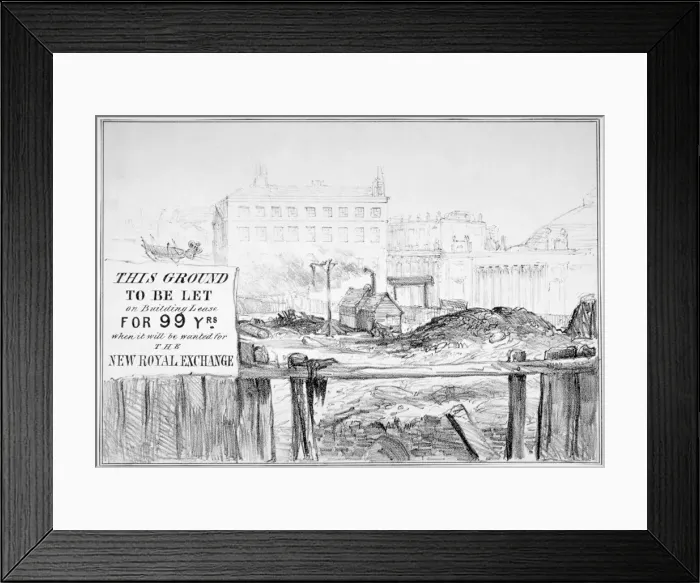 Framed Print : Satire on the delay in rebuilding the Royal Exchange after the fire of 1838, (c1840) Framed Print : Satire on the delay in rebuilding the Royal Exchange after the fire of 1838, (c1840)