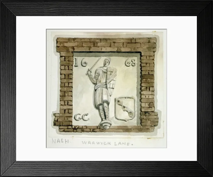 Framed Print : Effigy of Guy, Earl of Warwick, on the wall of a house in Warwick Lane, City of London, c1820 Framed Print : Effigy of Guy, Earl of Warwick, on the wall of a house in Warwick Lane, City of London, c1820