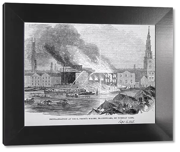 Destruction of Sir C Prices oil warehouse and wharf, William Street, Blackfriars, London, 1845