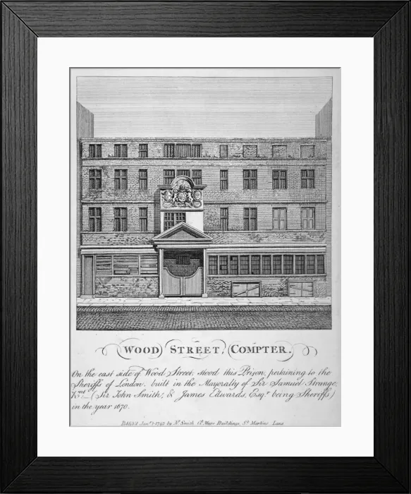 Framed Print : View of Wood Street Compter, City of London, 1793. Artist: John Thomas Smith Framed Print : View of Wood Street Compter, City of London, 1793. Artist: John Thomas Smith