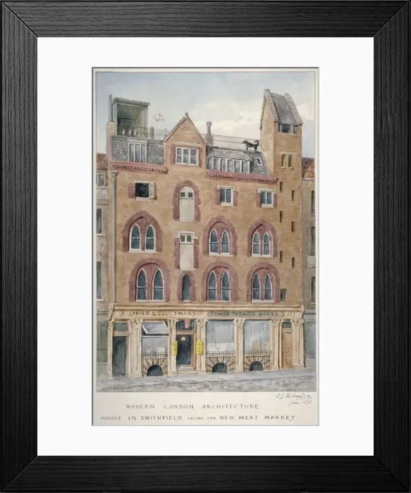 Framed Print : View of a house in West Smithfield facing the meat market, City of London, 1871. Artist Framed Print : View of a house in West Smithfield facing the meat market, City of London, 1871. Artist