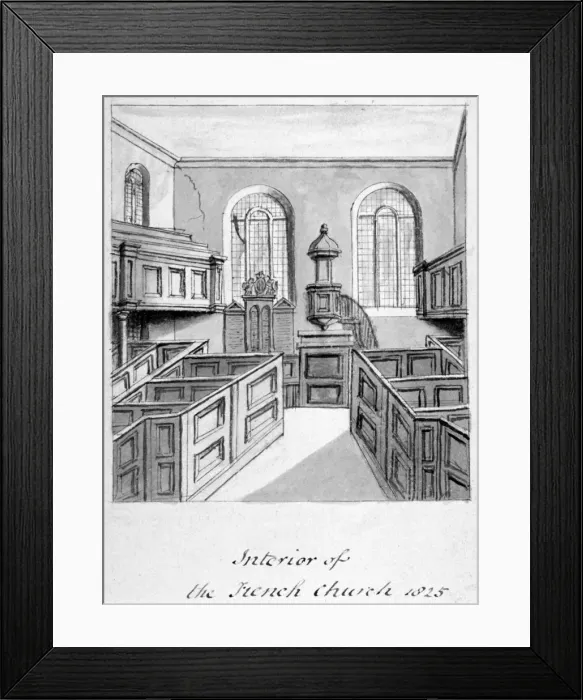 Framed Print : Interior view of the French Protestant Church, Threadneedle Street, City of London, 1825 Framed Print : Interior view of the French Protestant Church, Threadneedle Street, City of London, 1825