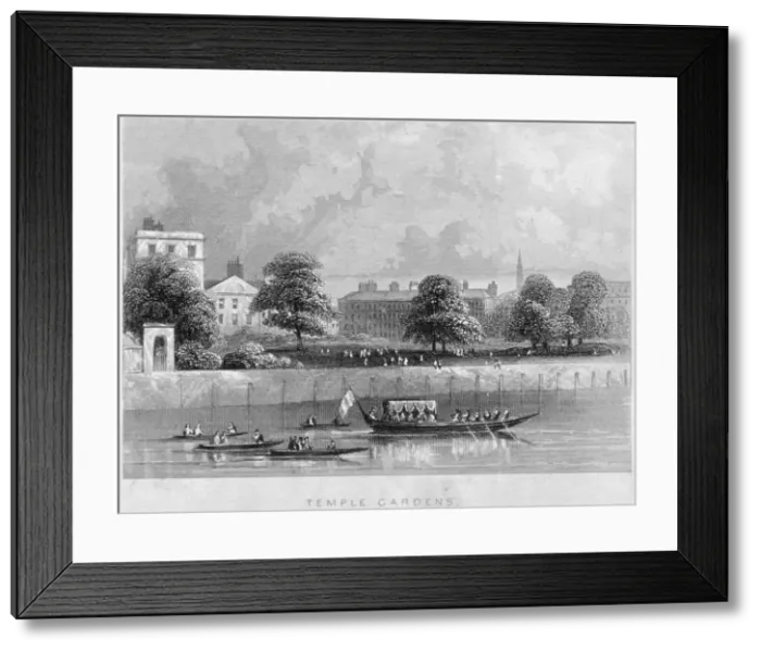 Framed Print : View of Temple Gardens from the Thames with boats on the river, City of London, c1850 Framed Print : View of Temple Gardens from the Thames with boats on the river, City of London, c1850