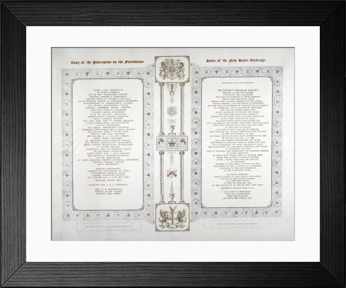 Framed Print : Copy of the inscription on the foundation stone of the new Royal Exchange, London, 1842 Framed Print : Copy of the inscription on the foundation stone of the new Royal Exchange, London, 1842