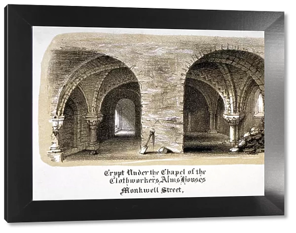 Crypt under the Chapel of the Clothworkers Almshouses, Monkwell Street, City of London, c1825