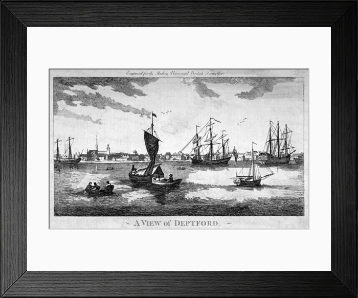 Framed Print : View of Deptford across the River Thames, London, c1790. Artist Framed Print : View of Deptford across the River Thames, London, c1790. Artist