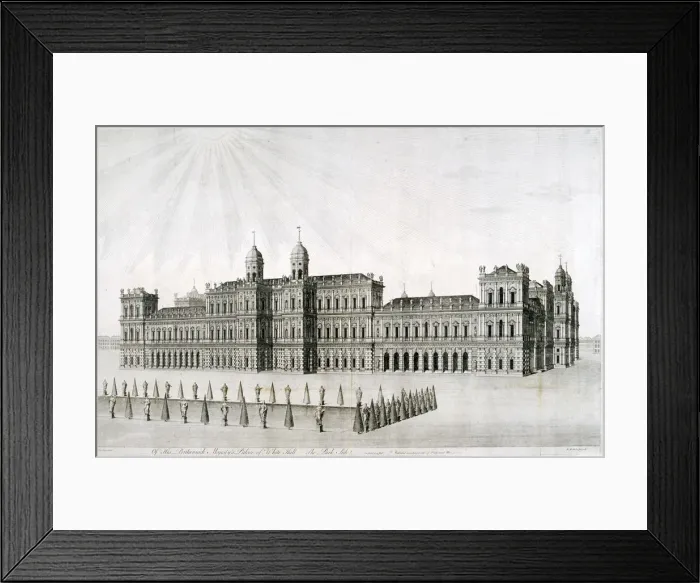 Framed Print : Inigo Joness intended Whitehall Palace, London, 1749. Artist: DM Muller Framed Print : Inigo Joness intended Whitehall Palace, London, 1749. Artist: DM Muller