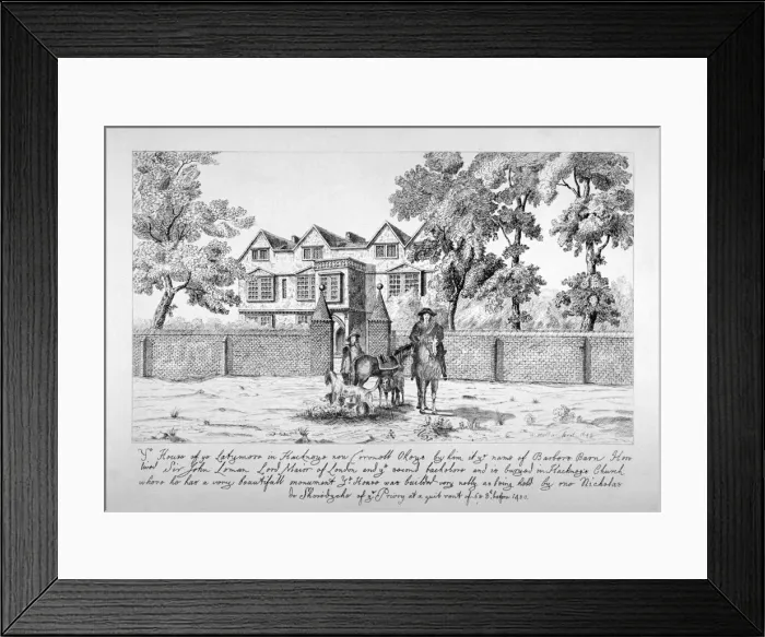 Framed Print : View of a building known as Barbers Barn, Mare Street, Hackney, London, c1854. Artist Framed Print : View of a building known as Barbers Barn, Mare Street, Hackney, London, c1854. Artist