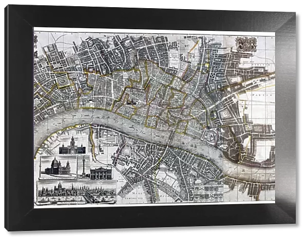 Map of the City of London, City of Westminster, River Thames, Lambeth and Southwark, 1736